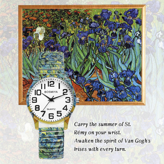 Boniskiss "Iris - Van Gogh " Women's Boho Printed Elastic Band Wrist Watch