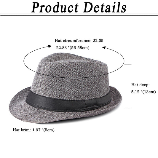 Gray Short Brim Fedora Linen Panama Sun Hat | Size M-L - Boniskiss