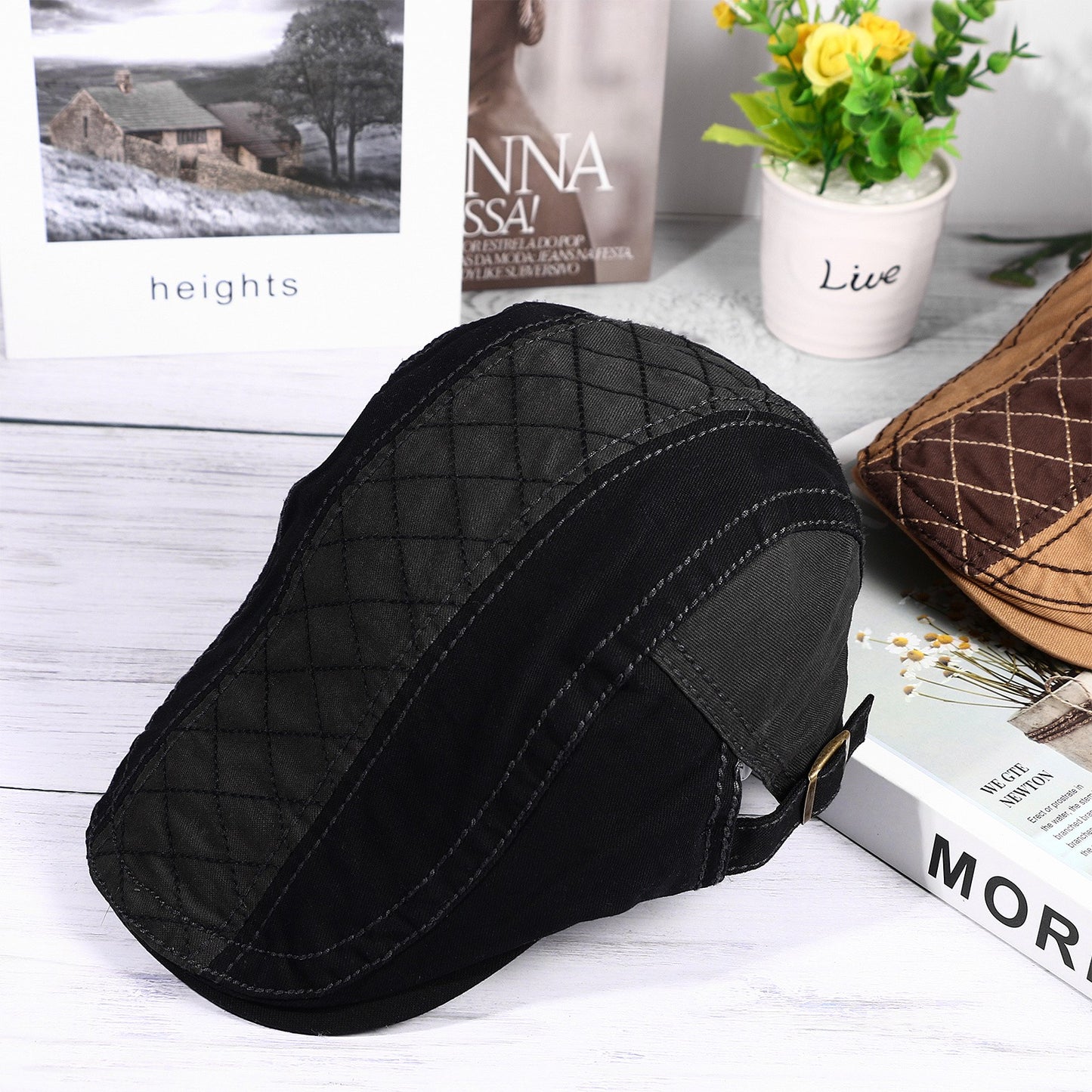 Black Casual British Style Hat Adjustable Beret Taxi Driving Cap | Size M-XL - Boniskiss