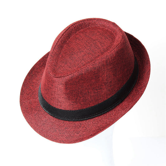 Red Short Brim Fedora Linen Panama Sun Hat | Size M-L - Boniskiss