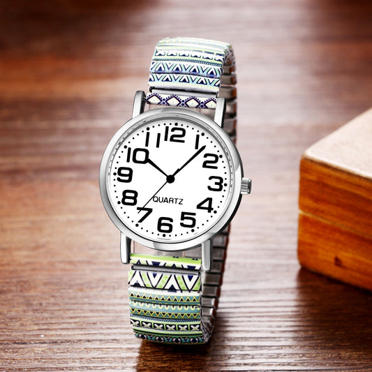 Boniskiss "Evergreen" Women's Boho Printed Elastic Band Wrist Watch