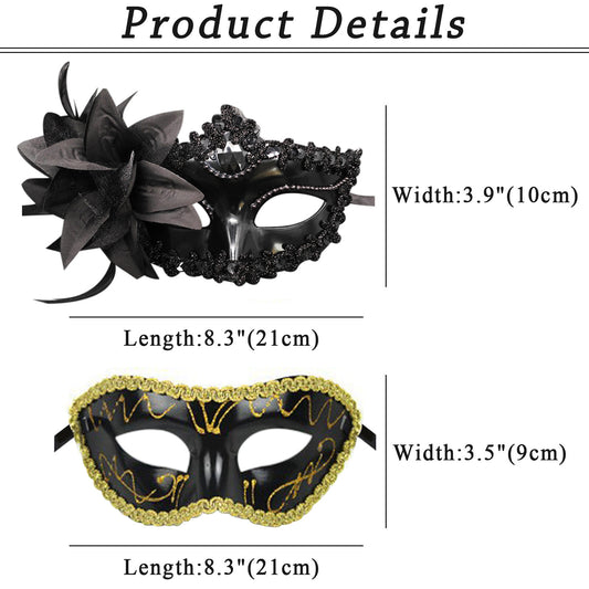 Boniskiss 2PCs Couple Venetian Lily Mask - for Ball Mardi Gras Masquerade Wedding Party Prom