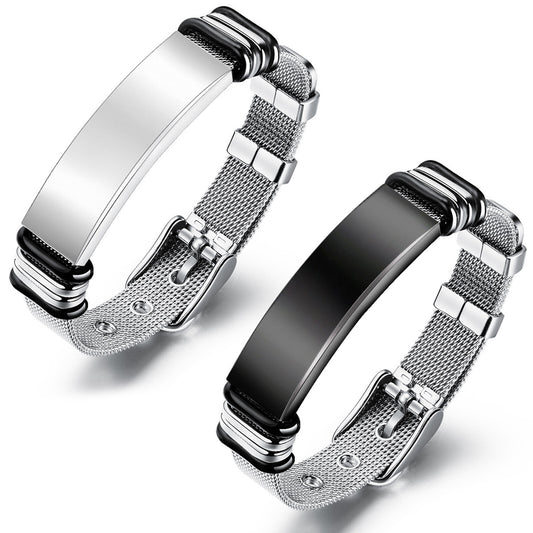 Custom Engraved Adjustable Stainless Steel Mesh Bracelet - Boniskiss
