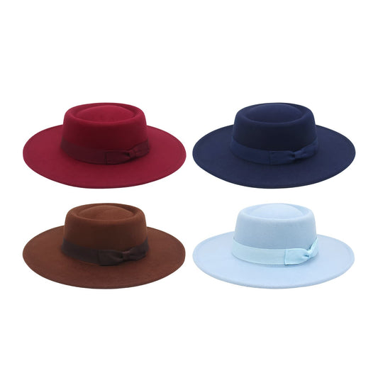 Chapeau Fedora classique en cachemire à large bord et nœud papillon - Boniskiss