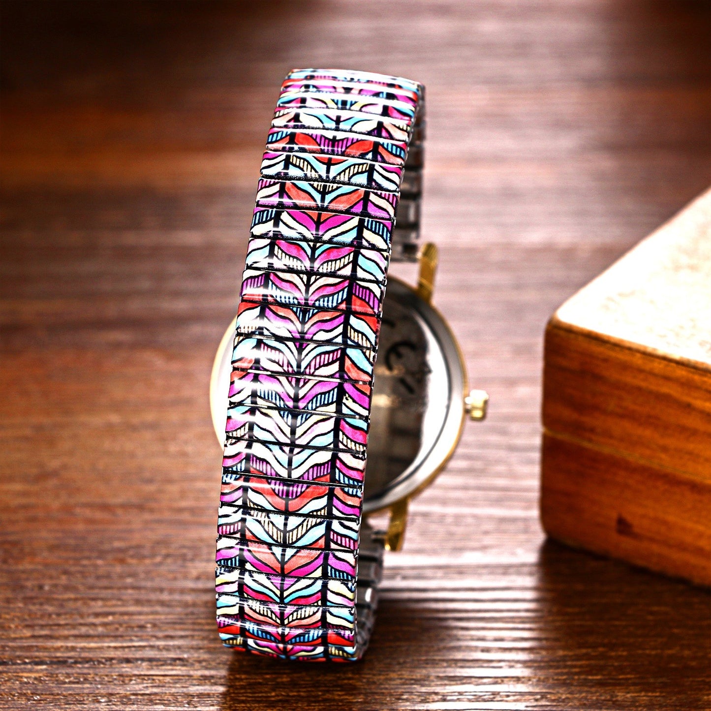 Boniskiss "Rolling Hills" Women's Boho Printed Elastic Band Wrist Watch