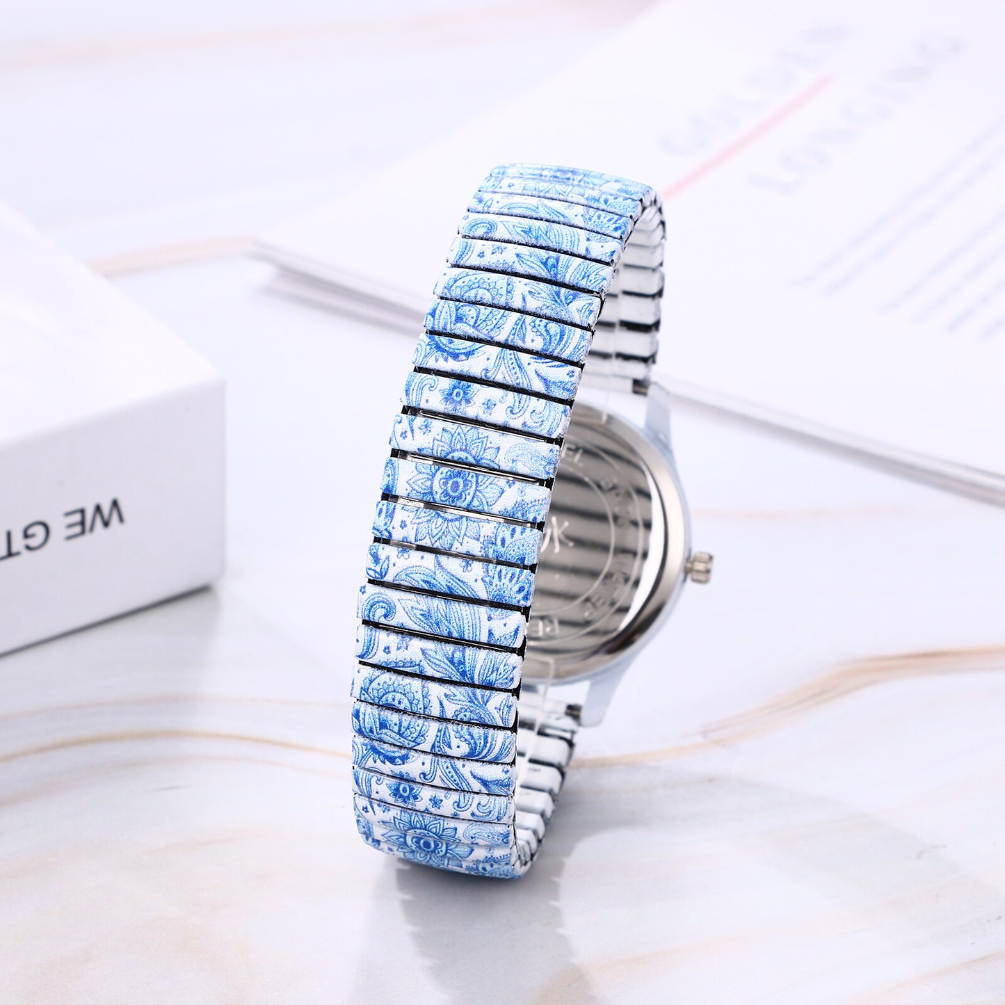 Boniskiss "Frost" Women's Boho Printed Elastic Band Wrist Watch