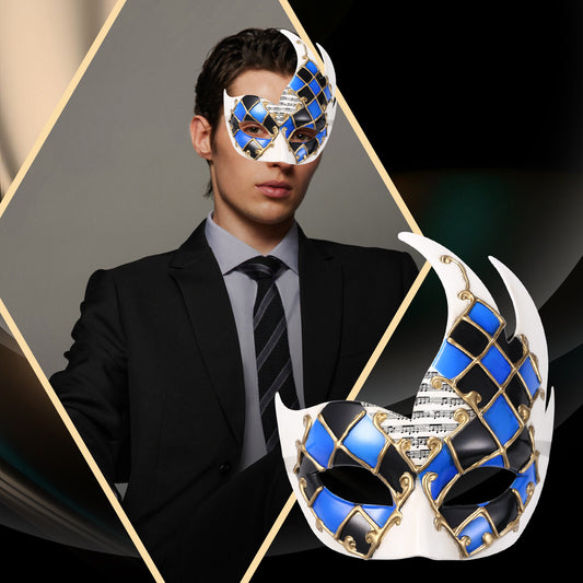Boniskiss Men's Sheet Music Checkerboard Masquerade Mask - Vintage Venetian Checkered Concert Carnival Mask for Party