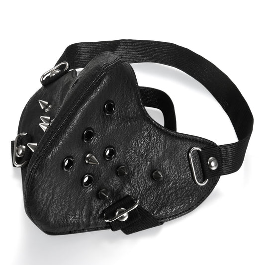 Boniskiss Punk Black PU Leather Rivet Half Face Mask Outdoors Motorcycle Biker Protection