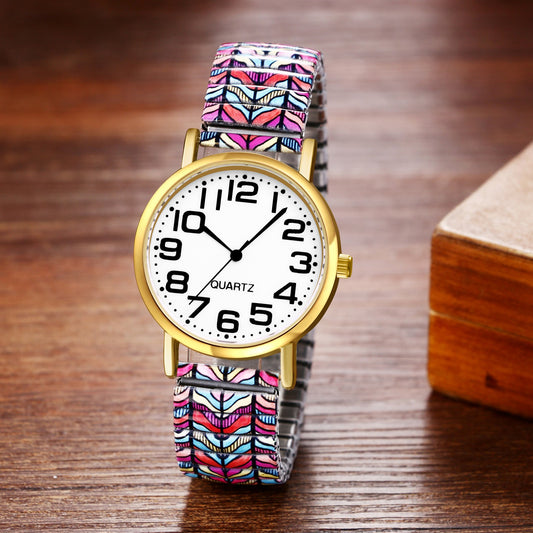 Boniskiss "Rolling Hills" Women's Boho Printed Elastic Band Wrist Watch