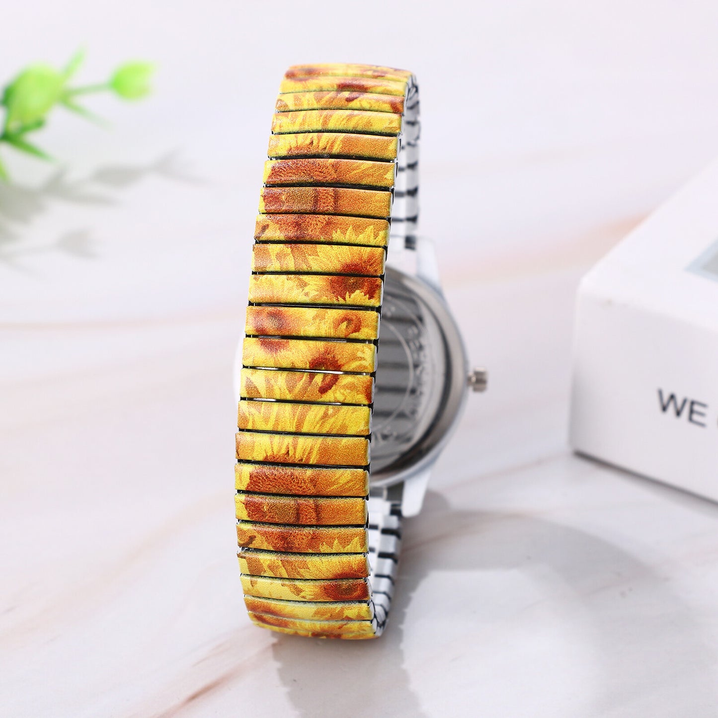 Boniskiss "Sunflower" Women's Boho Printed Elastic Band Wrist Watch