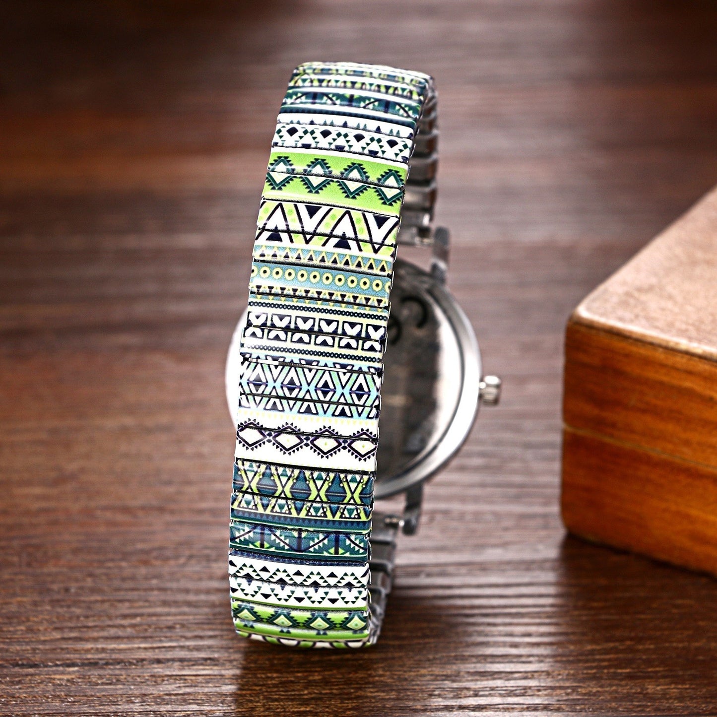 Boniskiss "Evergreen" Women's Boho Printed Elastic Band Wrist Watch