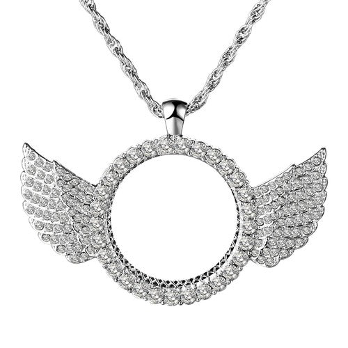 Personalized Photo Shiny CZ Angel Wings Custom Picture Chain Necklace - Boniskiss