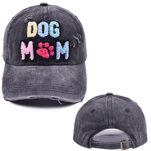 Boniskiss Dog Mom Lovers Embroidered Cotton Blend Distressed Denim Baseball Cap