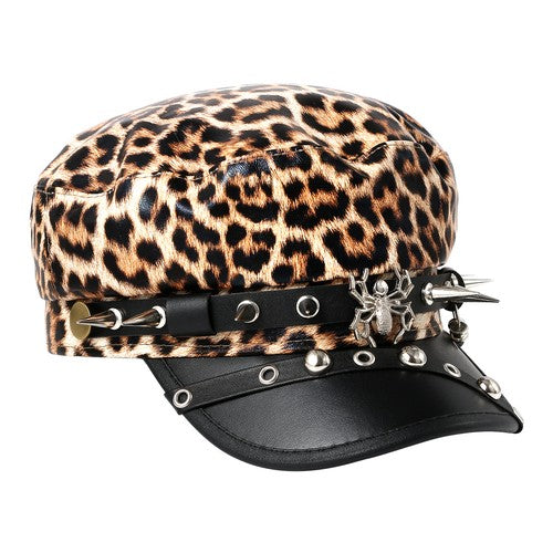 Boniskiss Punk Rivet Army Cap Spike Skull Decor Trendy Street Hat