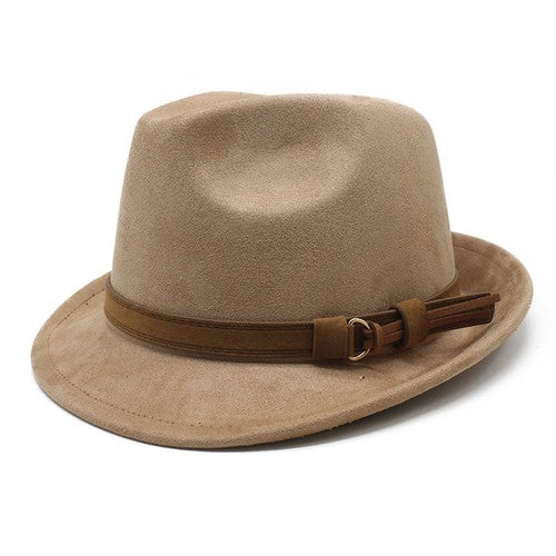Classic Short Brim Fedora Trilby Jazz Hat with Belt - Boniskiss