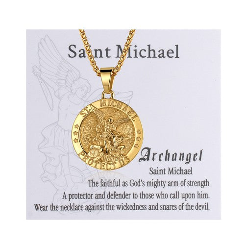 Boniskiss St Michael Necklace - Archangel Catholic Medal 316L Stainless Steel Amulet Pendant