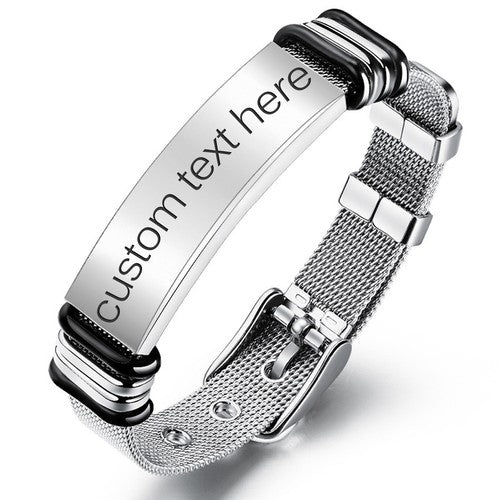 Custom Engraved Adjustable Stainless Steel Mesh Bracelet - Boniskiss
