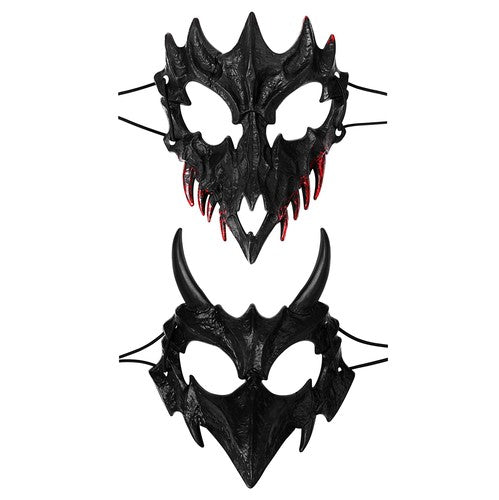 Boniskiss Dark Dragon & Yaksha Mask - Ghost Devil Mask for Halloween Carnival Venetian Masquerade