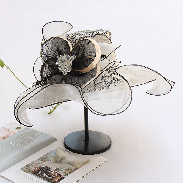 Avant-Garde Organza Ruffled Church Hat with Lace