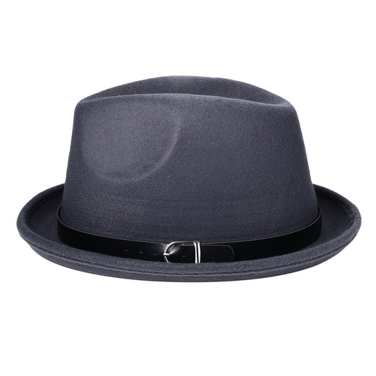 Gray Classic Pork Pie Fedora Jazz Hat with Belt | Size M-L - Boniskiss