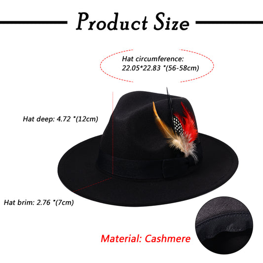 Black Bohemian Feather Fedora Hat | Size M-L - Boniskiss