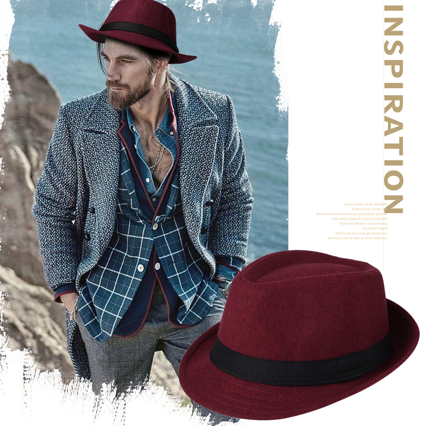 Red Classic Derby Style Short Brim Trilby Hat | Size L- Boniskiss
