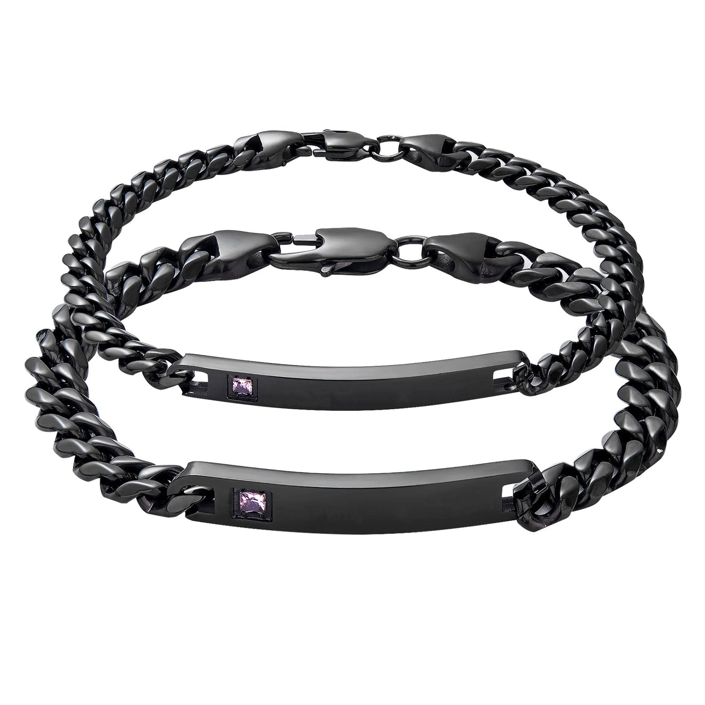 2PCs Couple's Personalized Stainless Steel Cuban Link CZ Bracelet - Boniskiss