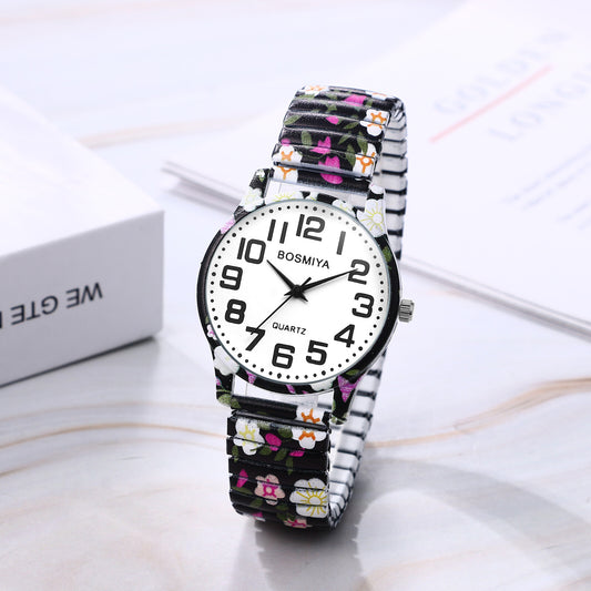 Boniskiss "Blossoms" Women's BohoPrinted Elastic Band Wrist Watch