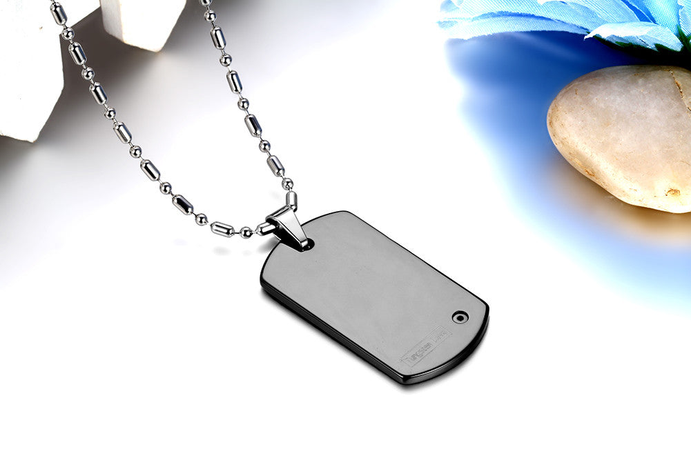 Boniskiss High Polished Engravable Tungsten Carbide Mens Dog Tag Pendant Necklace Black, 22 Chain