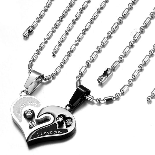 Boniskiss Valentine Love Gifts 2pcs His and Hers Heart Stainless Steel Pendant "I Love You" Promise Necklace Set (One Pair)