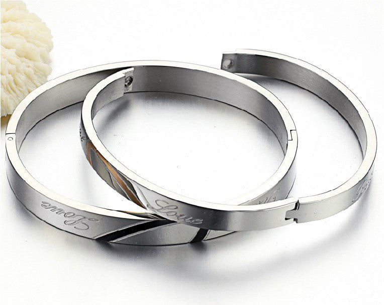 Boniskiss Lover's Heart Shape Stainless Steel Real Love Engraved Promise Couple Bracelets