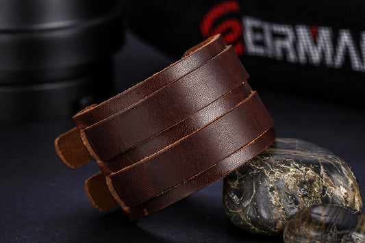 Boniskiss Leather Bangles Wrap Bracelets Strap Wristbands with Buckle Fastening