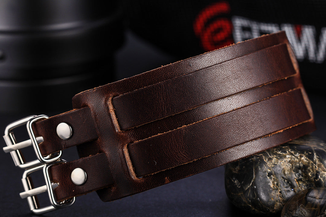 Boniskiss Leather Bangles Wrap Bracelets Strap Wristbands with Buckle Fastening