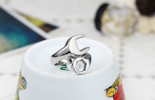 Boniskiss Stainless Steel Polished Biker Mens Ring Mechanic Wrench Design