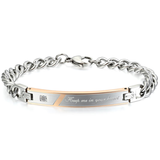 Boniskiss Valentine Gifts Stainless Steel Couples Keep Men in Your Heart Promise Link ID Bracelets for Lovers