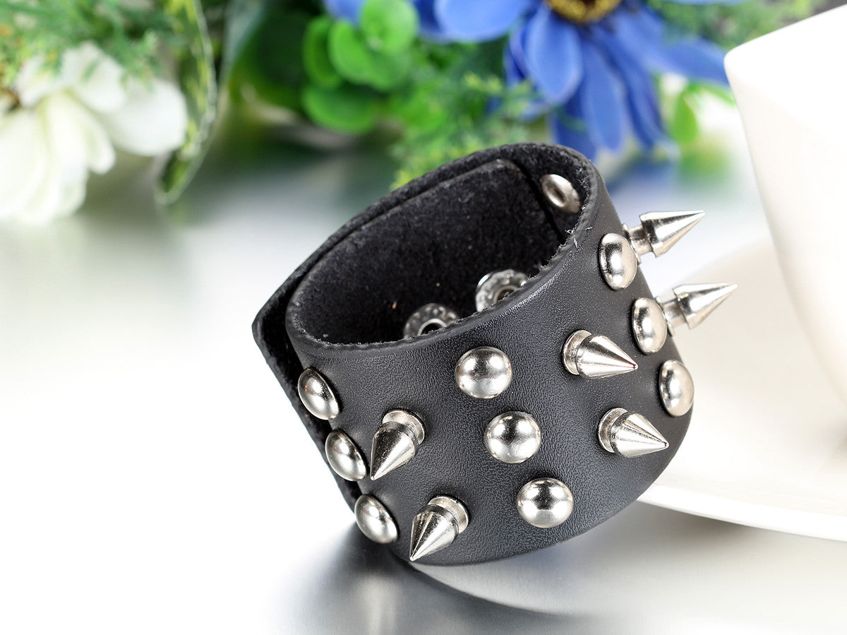 Boniskiss Spike Rivet Leather Bracelet Punk Rock