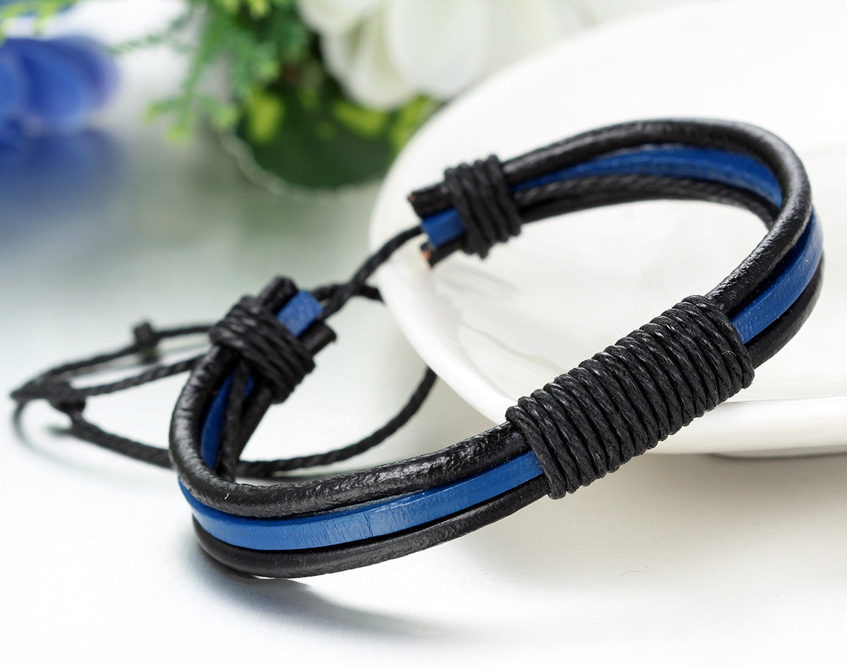 Boniskiss Mens Womens Leather Rope Bracelet Adjustable Tribal Leather Cuff Bangle Punk Rock Brown Black