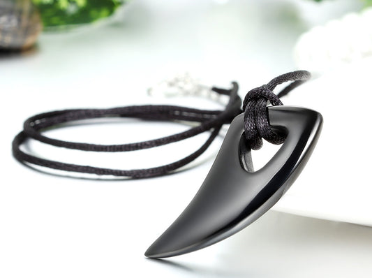 Boniskiss Father's Day Gift Stainless Steel Pendant Necklace Black Wolf Tooth Spear Tribal Men, with Adjustable Cord
