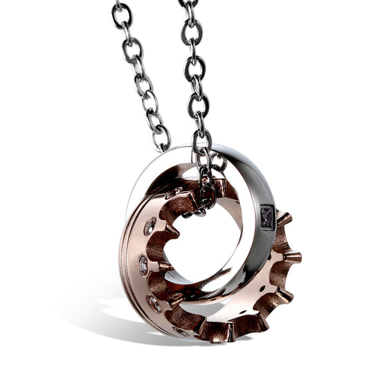 Boniskiss Valentine Day Gifts Mens Womens Cubic Zirconia Couples Stainless Steel Crown Pendant Love Necklace Set, 18 and 21.3 inch Chain, Black Rose Gold Silver