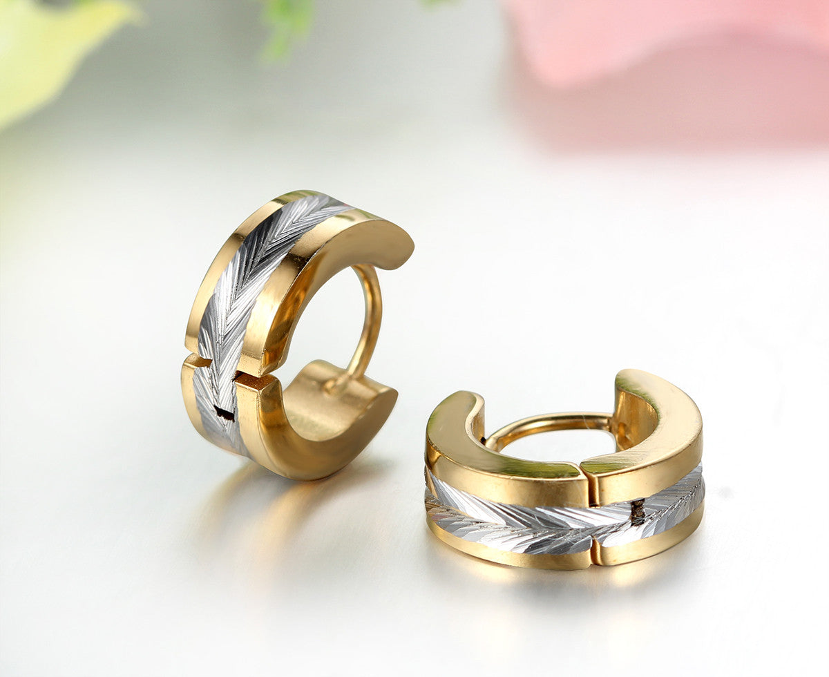 Boniskiss Stainless Steel 2 Tone Huggie Earrings Mens Hoop Earrings