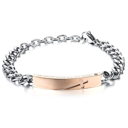 Boniskiss His or Hers Matching Set Couple Stainless Steel Bangle Bracelet Love Charm Cross in a Gift Bag