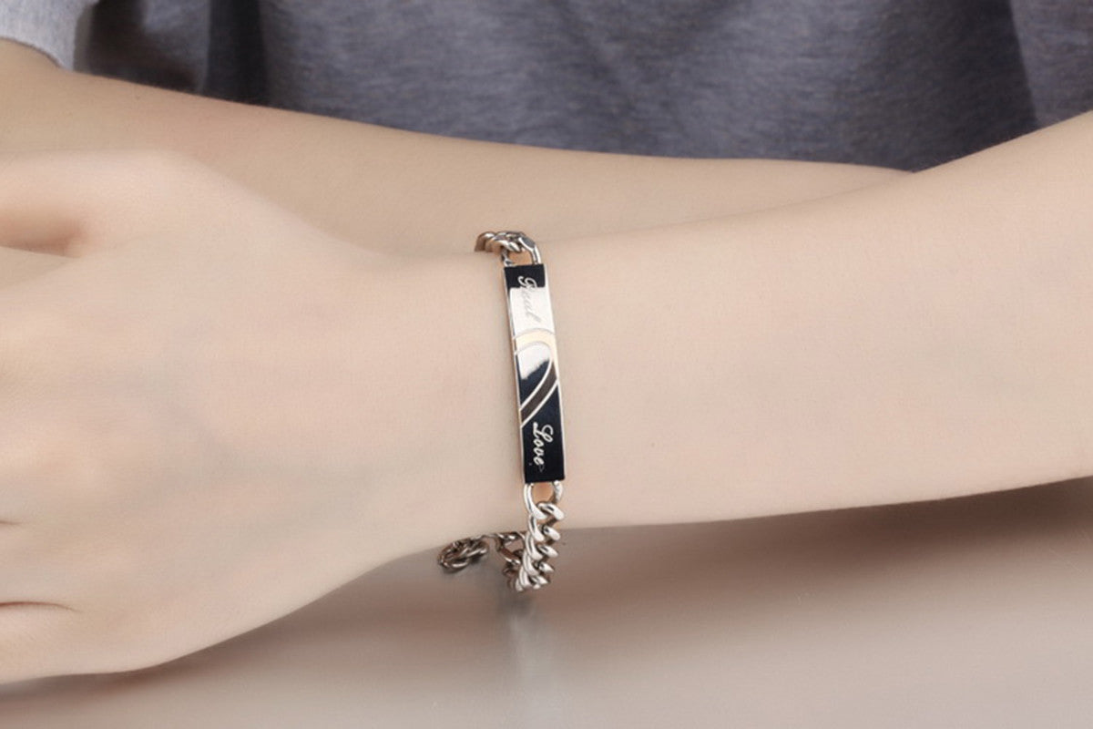 Boniskiss Men,Women's Real Love Heart Stainless Steel Bracelet Valentine Love Couples Wedding Engagement Promise