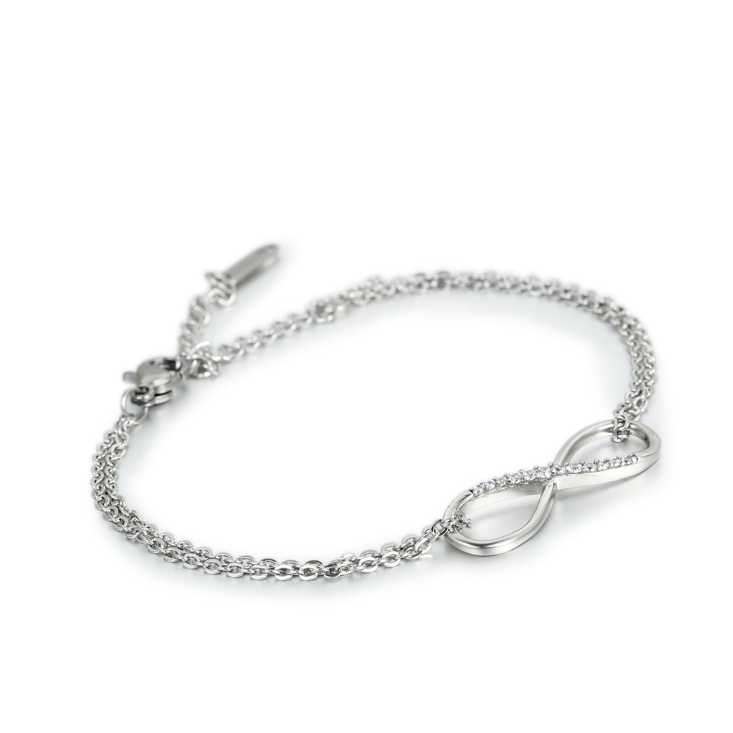 Boniskiss Womens Stainless Steel CZ Infinity Bracelet Necklace Jewelry Set, Ideal Gift for Wife, Girlfriend, Lover