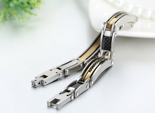 Boniskisss Biker Link Zirconia Stainless Steel Bracelet Unisex Gold Silver