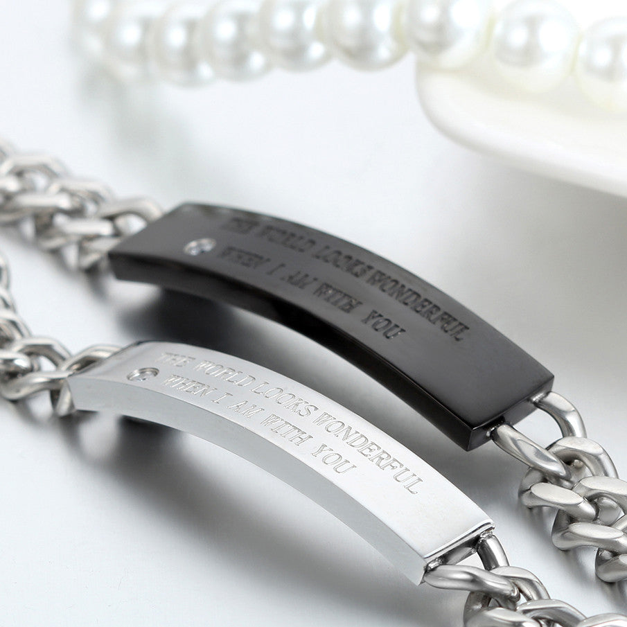 Boniskiss Valentine Gifts Men Women's Stainless Steel Bracelet Link Curb Chain Wristband Silver Black