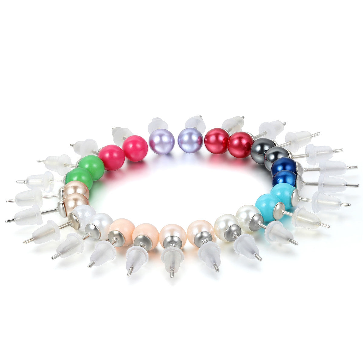 Boniskiss Mixed Colors Stainless Steel Womens Earrings Studs Pearl Ball Beads Colorful Earrings 12 Pairs Hypoallergenic