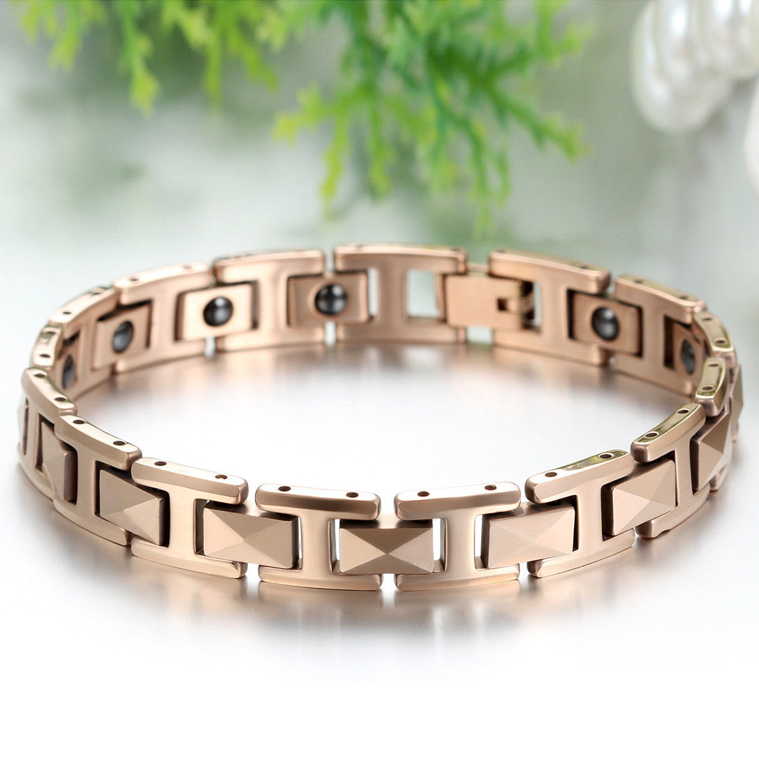 Boniskiss Men's Tungsten Bracelet Magnetic Beads Link Wrist Polished 8mm, Color Rose Gold