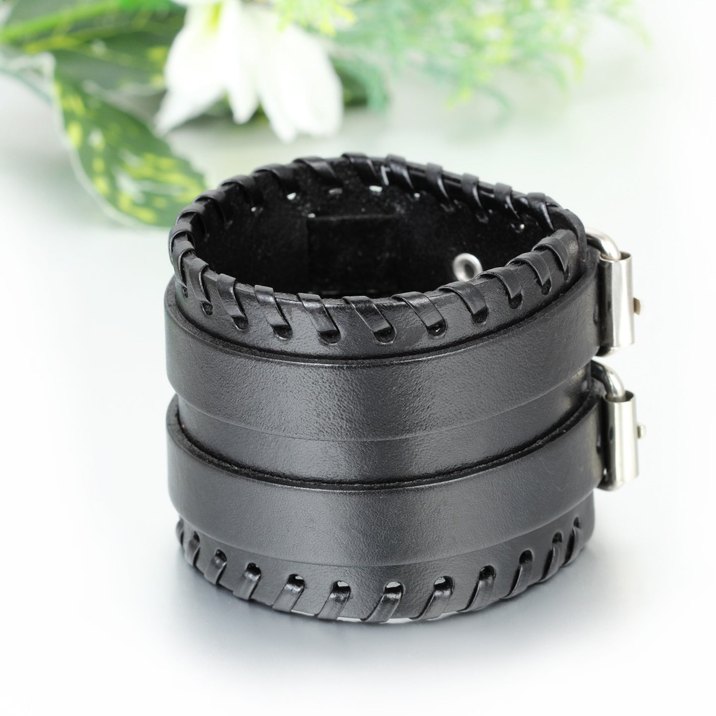 Boniskiss Vintage Adjustable Wide Leather Wristband Cuff Wrap Bracelet Bangle