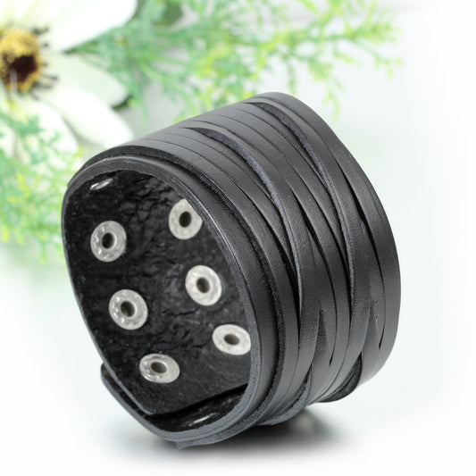 Boniskiss Wide Leather Mens Bangle Cuff Bracelet Punk Rock