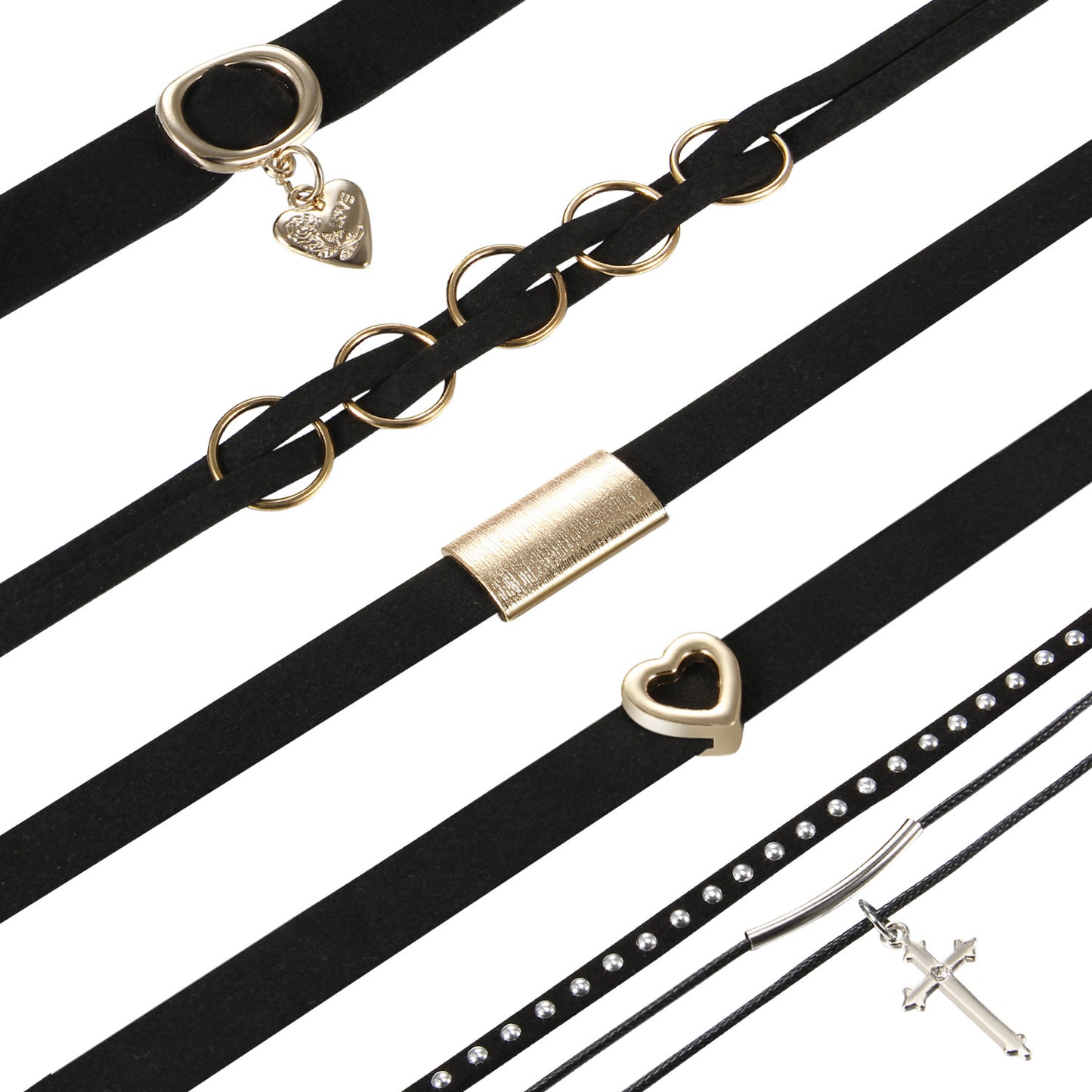 Boniskiss Punk Rock Leather Choker with Cross Pendant